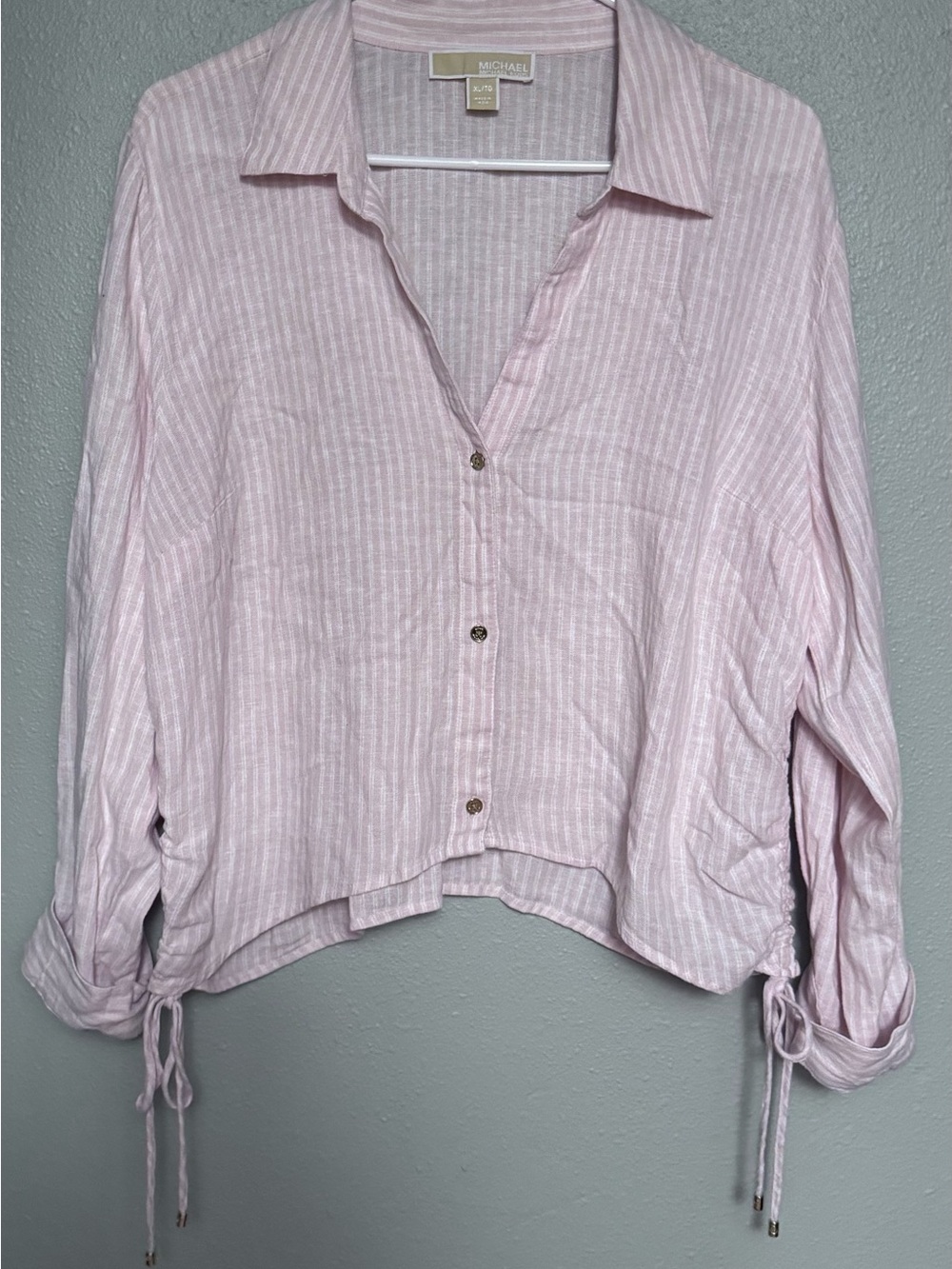 MICHAEL Michael Kors Linen Blend Light Pink & White Striped Top